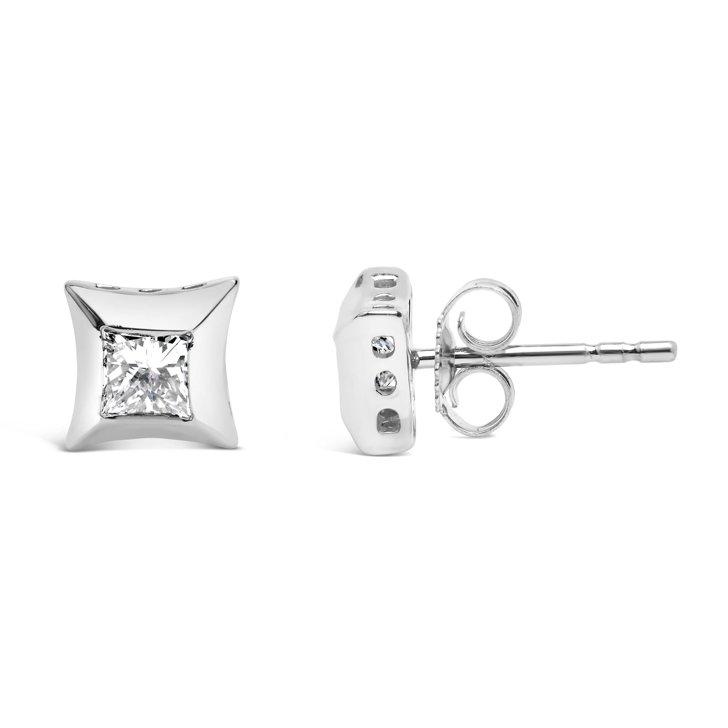 Boucles d'oreilles en diamant taille princesse en or blanc 10K avec sertissage invisible