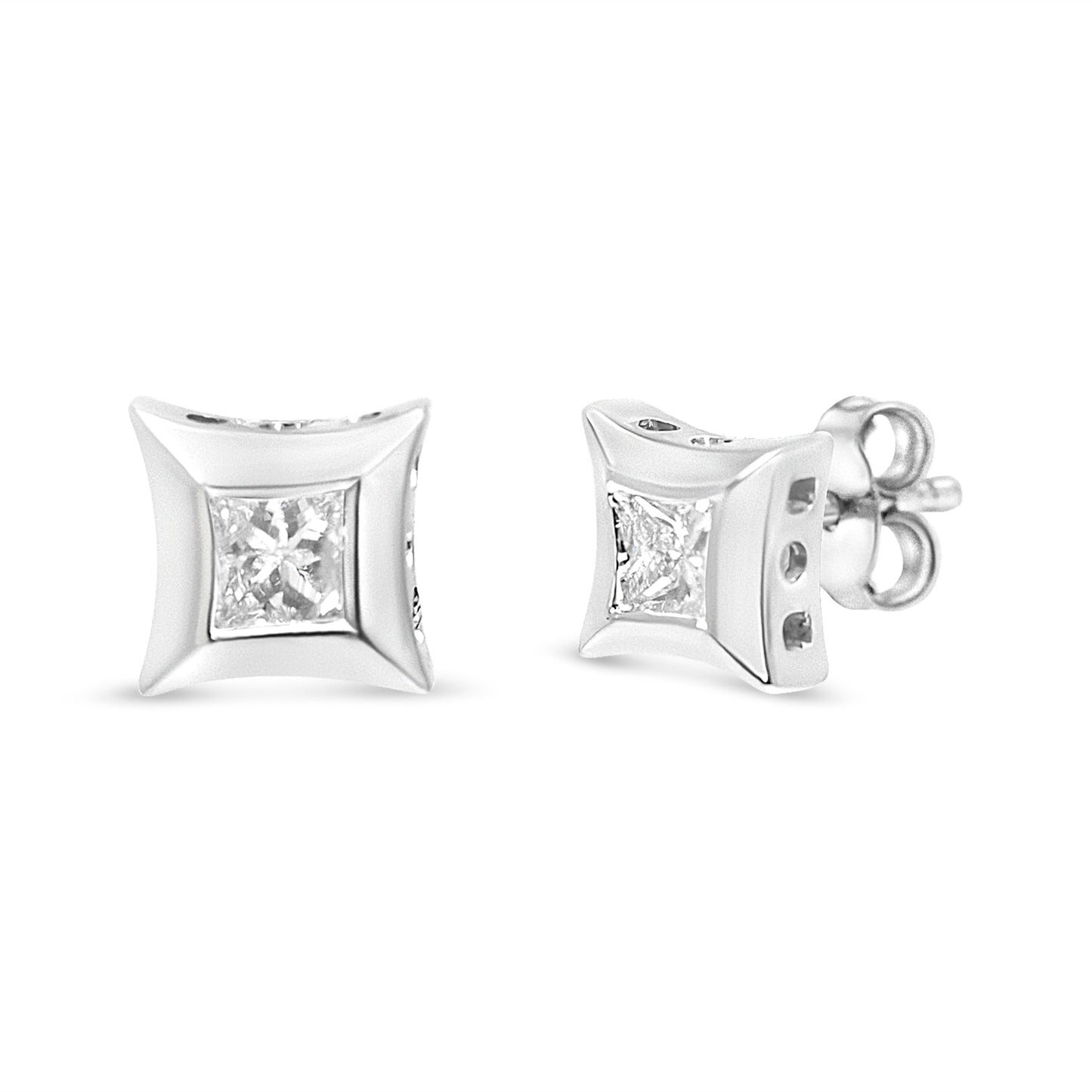 Boucles d'oreilles en diamant taille princesse en or blanc 10K