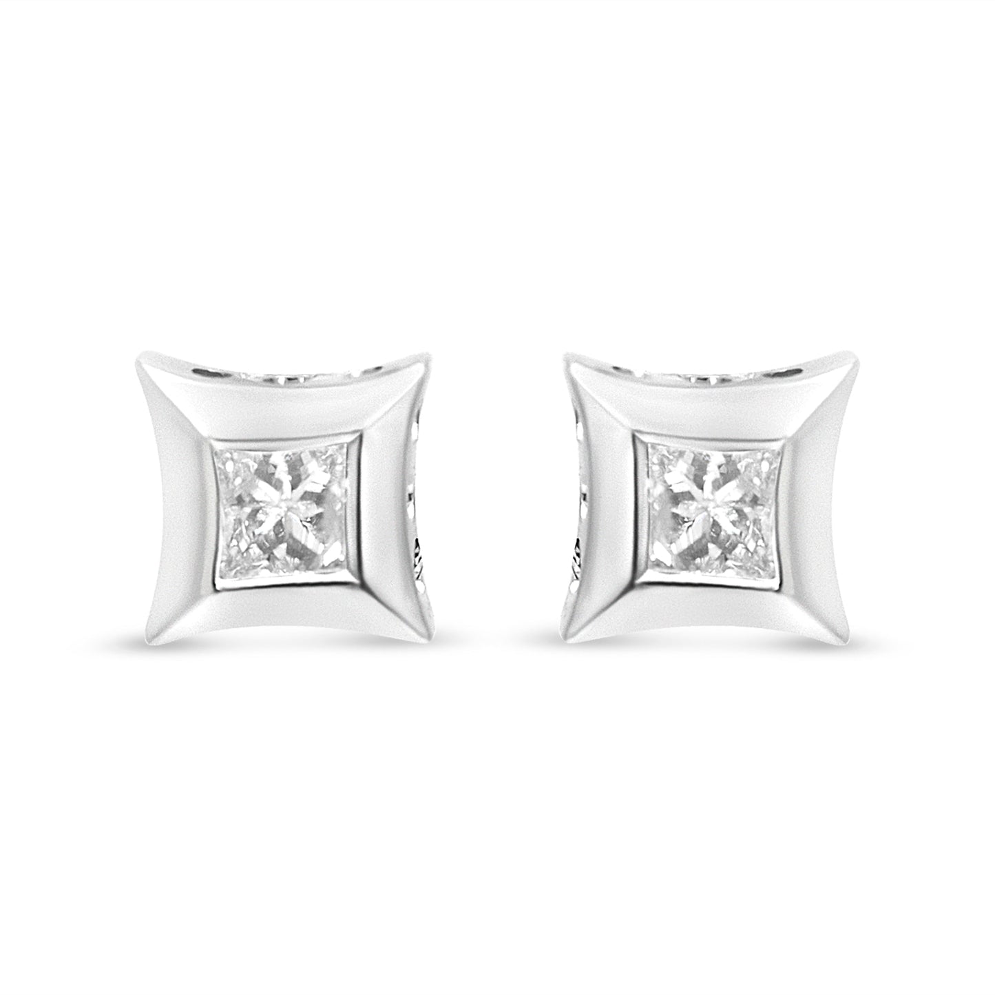 Boucles d'oreilles en diamant taille princesse en or blanc 10K