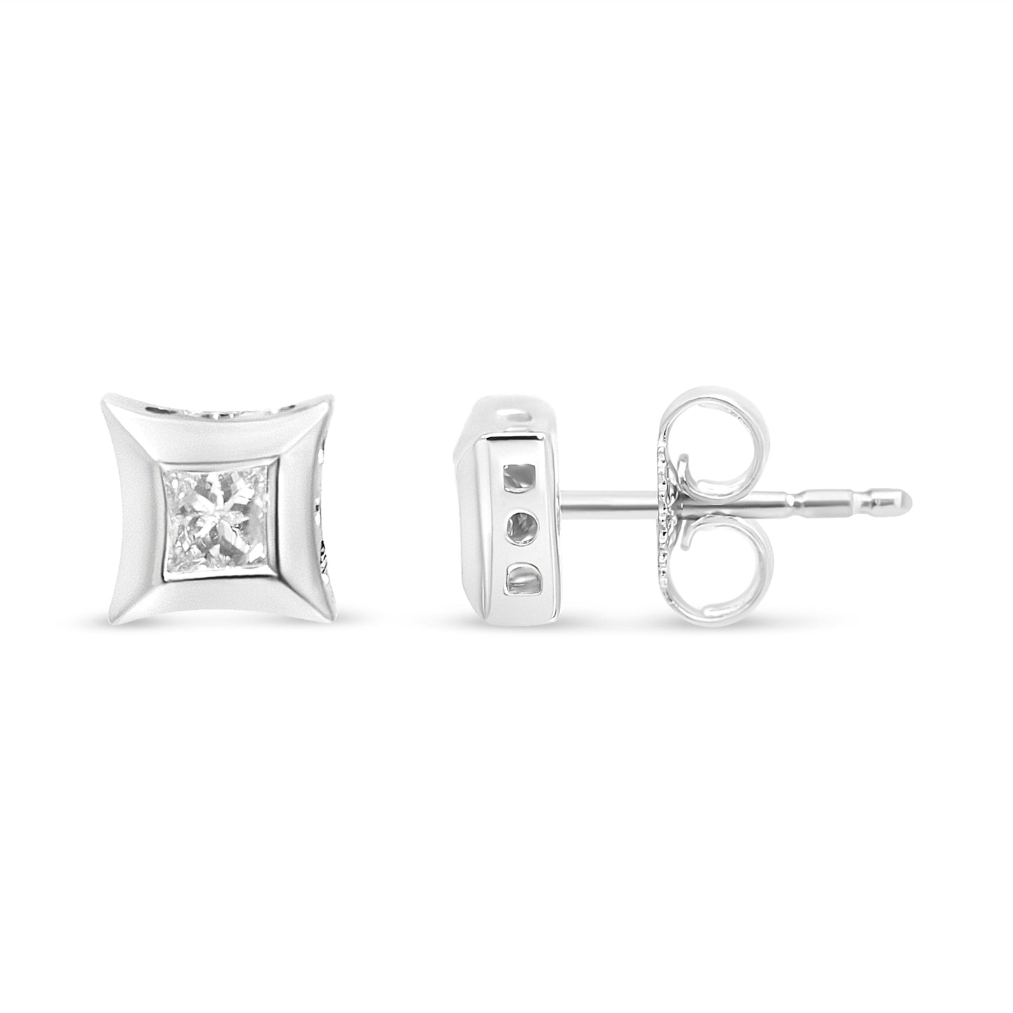 Boucles d'oreilles en diamant taille princesse en or blanc 10K