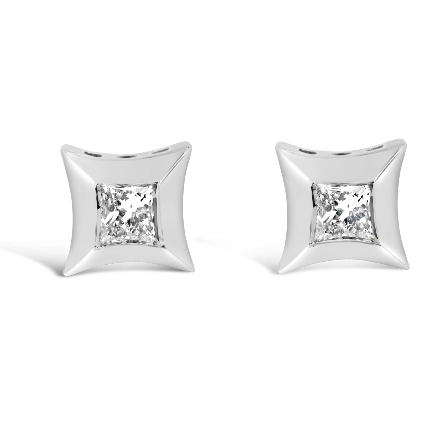 10K White Gold Invisible Set Princess-Cut Diamond Stud Earrings