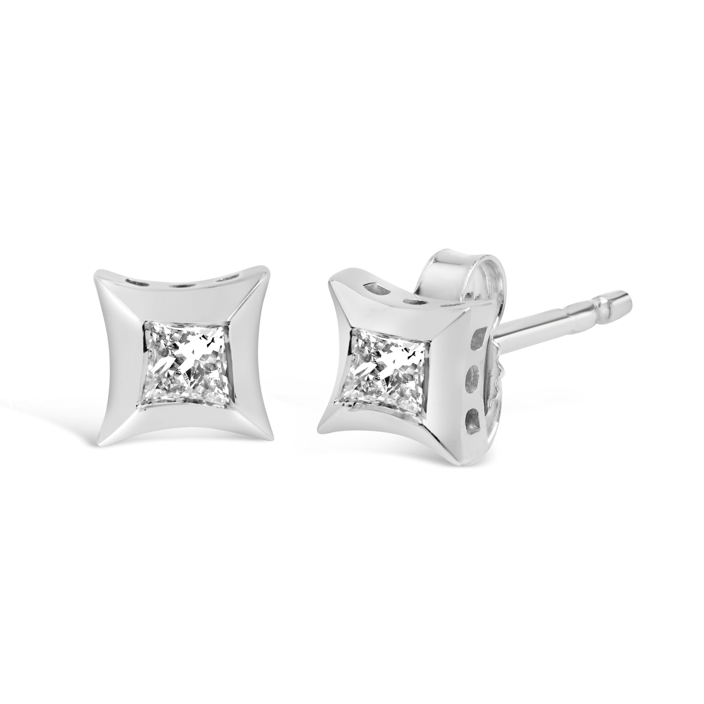 10K White Gold Invisible Set Princess-Cut Diamond Stud Earrings