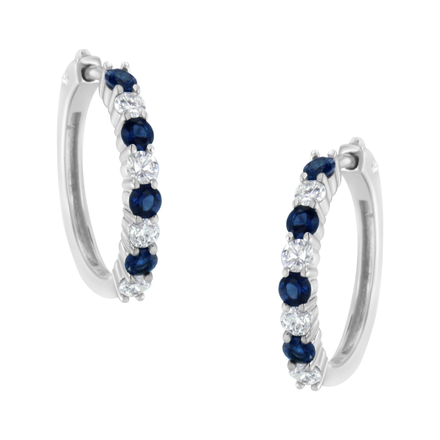 Pendientes de aro de oro blanco de 10 quilates con diamantes y zafiros azules