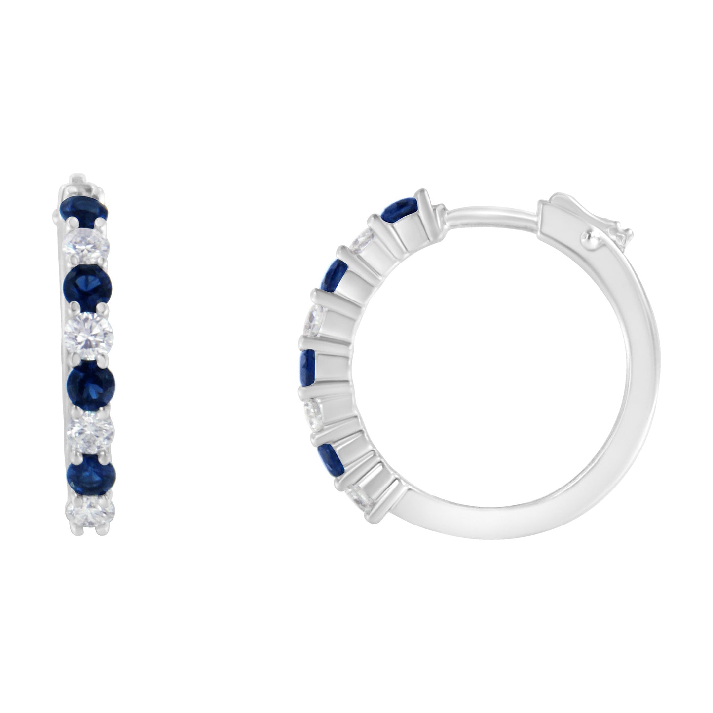 Pendientes de aro de oro blanco de 10 quilates con diamantes y zafiros azules