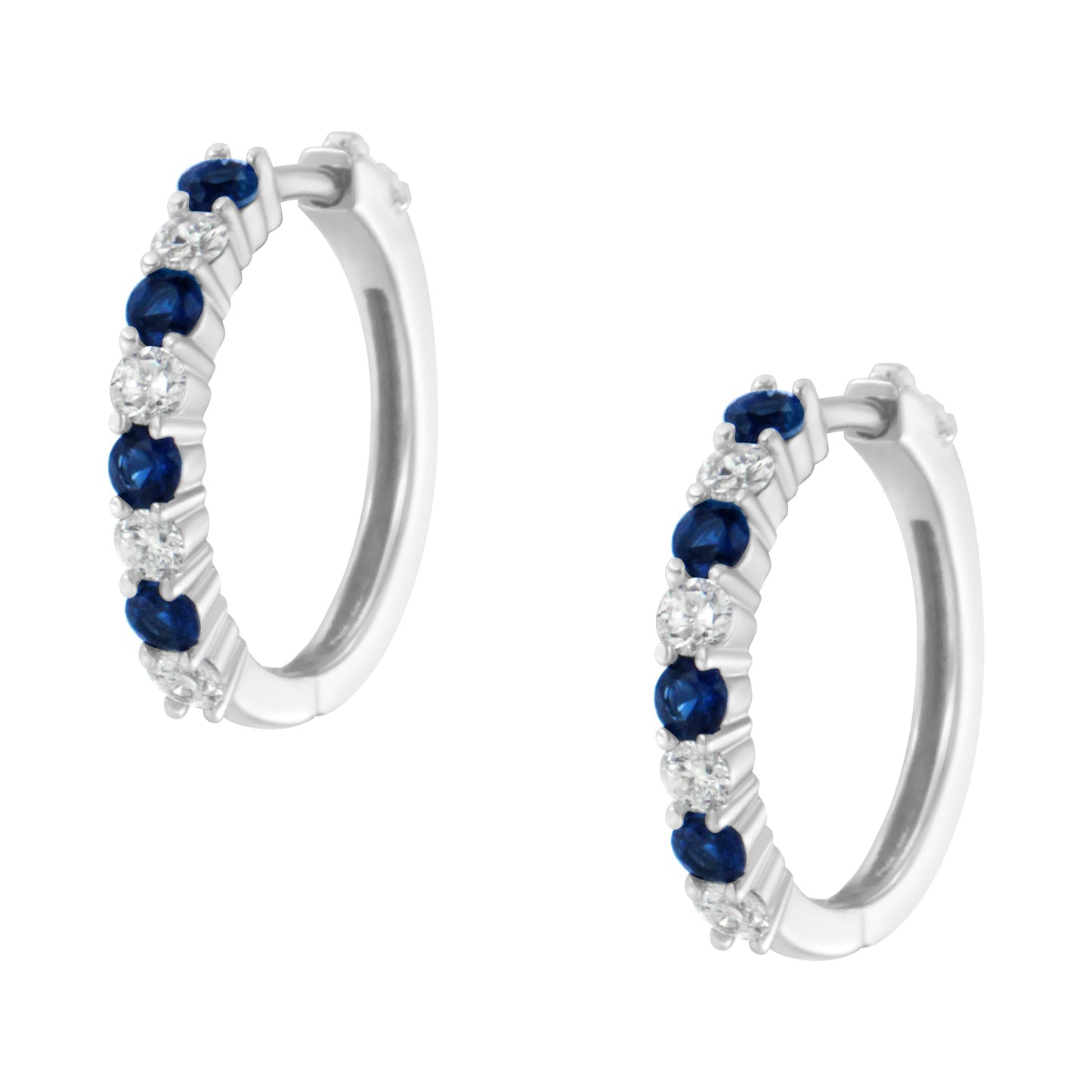 Pendientes de aro de oro blanco de 10 quilates con diamantes y zafiros azules