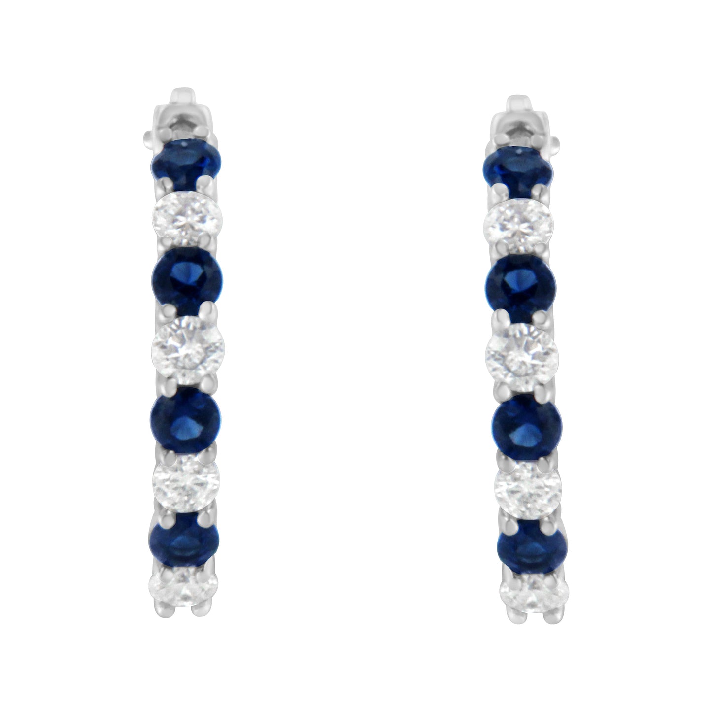 Pendientes de aro de oro blanco de 10 quilates con diamantes y zafiros azules
