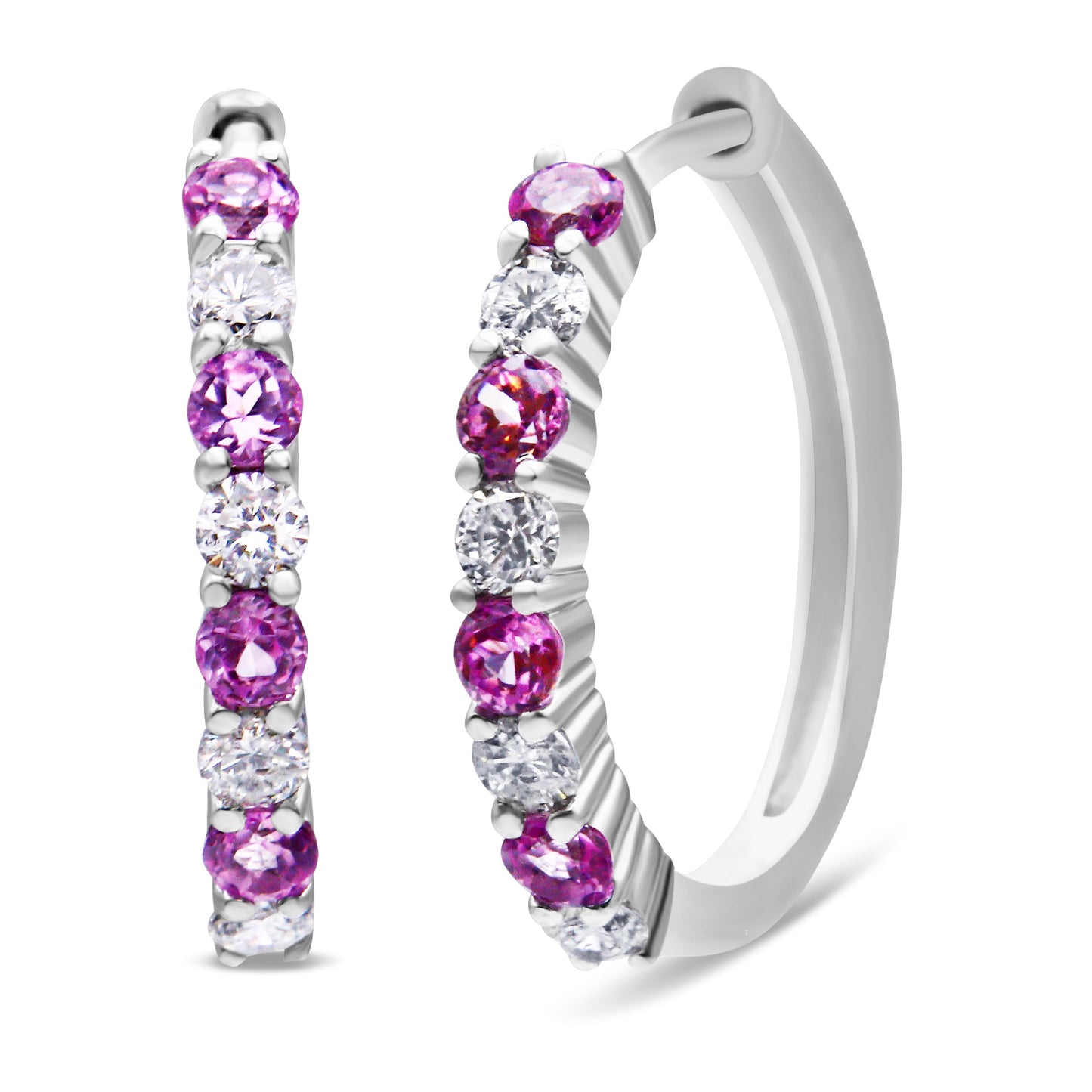Pendientes de aro de oro blanco de 10 quilates con diamantes y zafiros azules