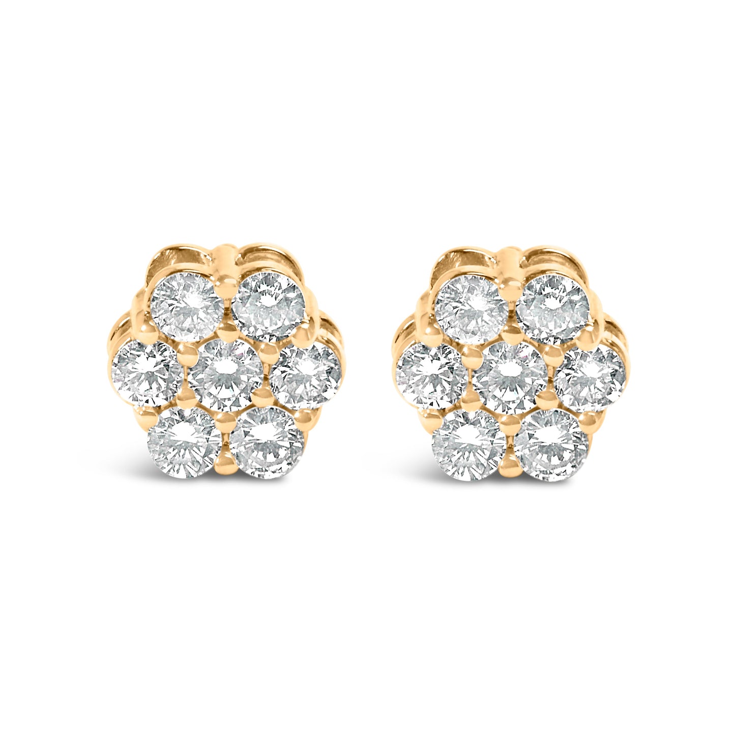 Pendientes de Stud de Diamante en Clúster Floral de Oro Amarillo de 14K