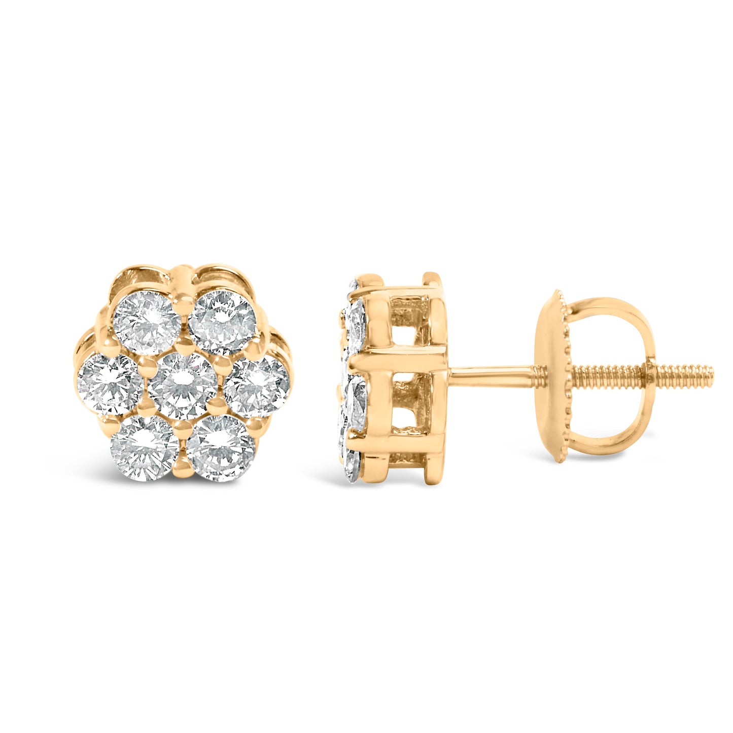 Pendientes de Stud de Diamante en Clúster Floral de Oro Amarillo de 14K