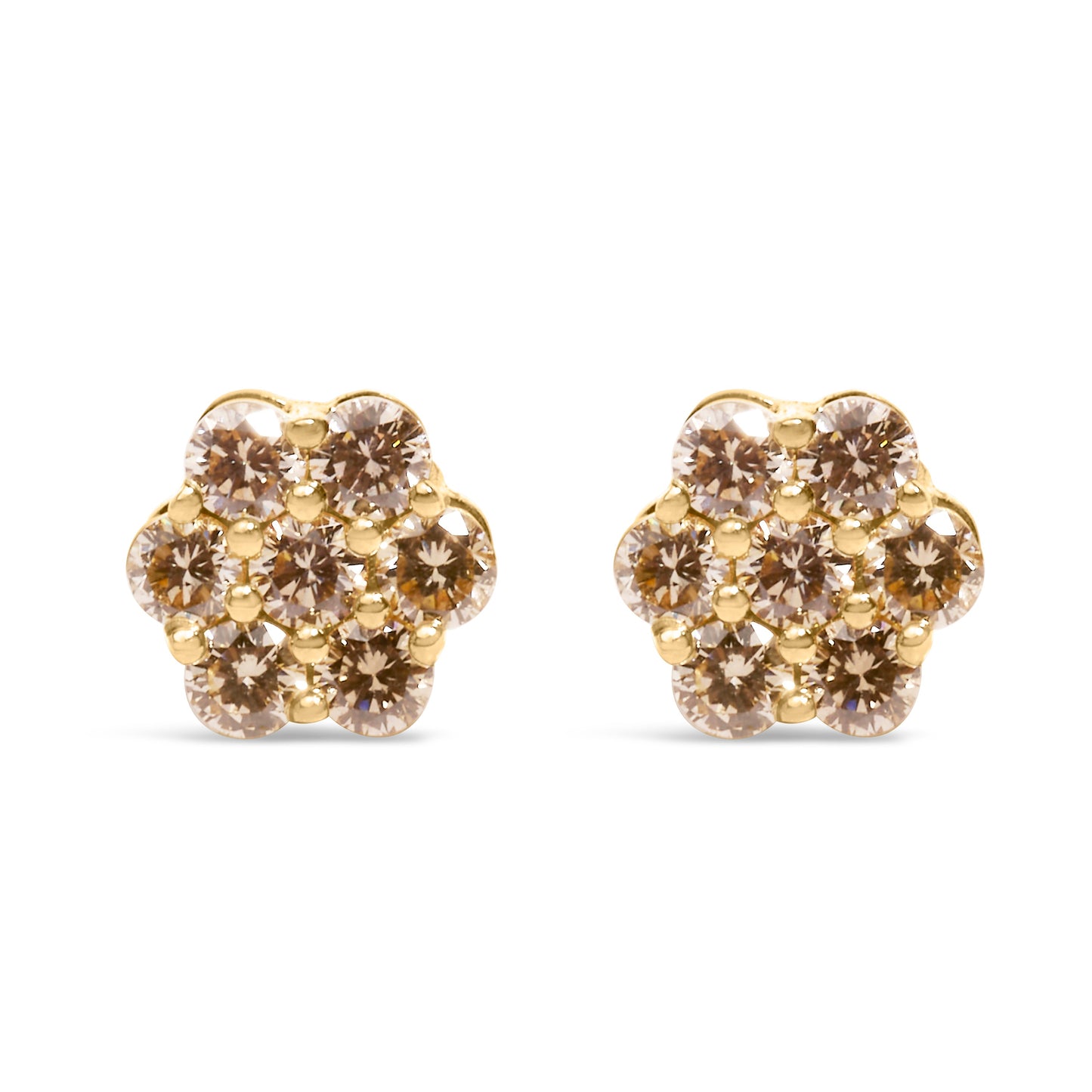 Pendientes de Stud Florales de Diamante de 1.0 Cttw en Oro Amarillo de 14K