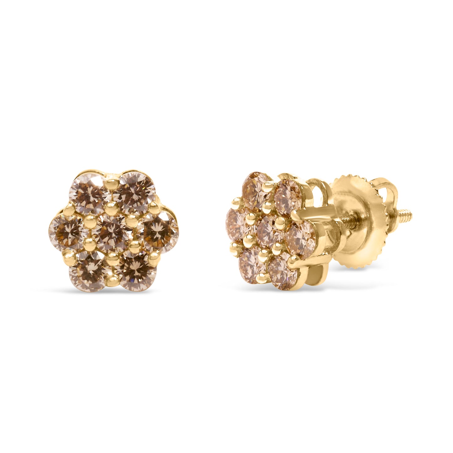 Pendientes de Stud Florales de Diamante de 1.0 Cttw en Oro Amarillo de 14K