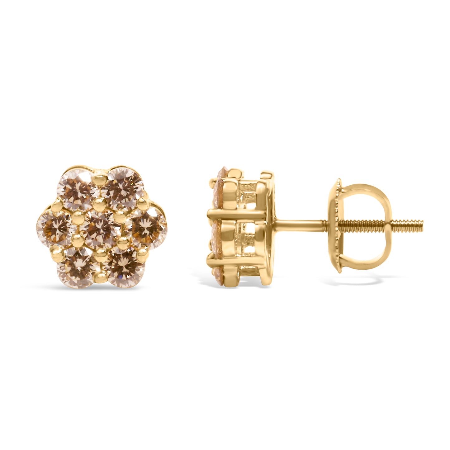 Pendientes de Stud Florales de Diamante de 1.0 Cttw en Oro Amarillo de 14K