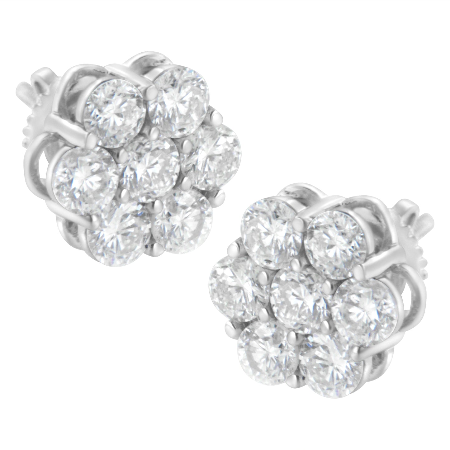 Pendientes de Stud de Diamante Floral de Plata Esterlina - 2 cttw