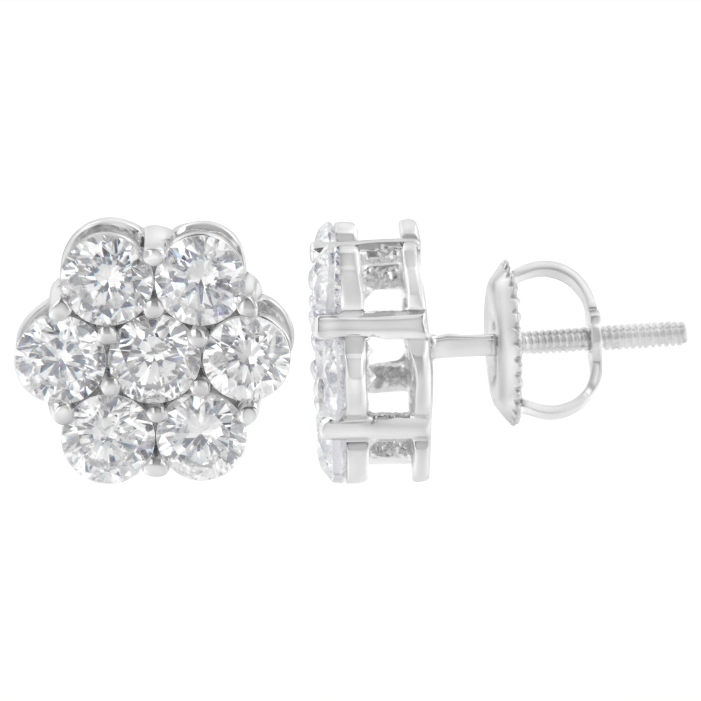 Pendientes de Stud de Diamante Floral de Plata Esterlina - 2 cttw