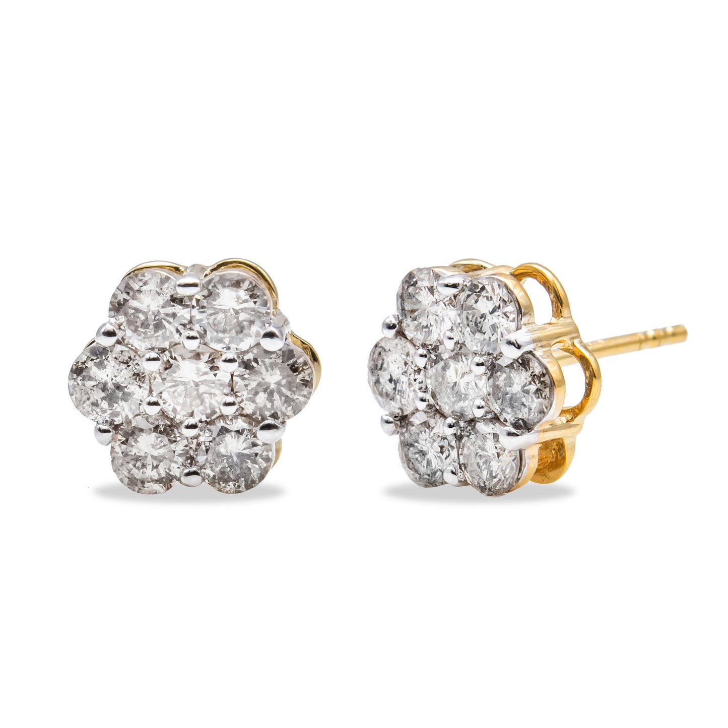 Boucles d'oreilles en diamant floral en cluster en or jaune 14K