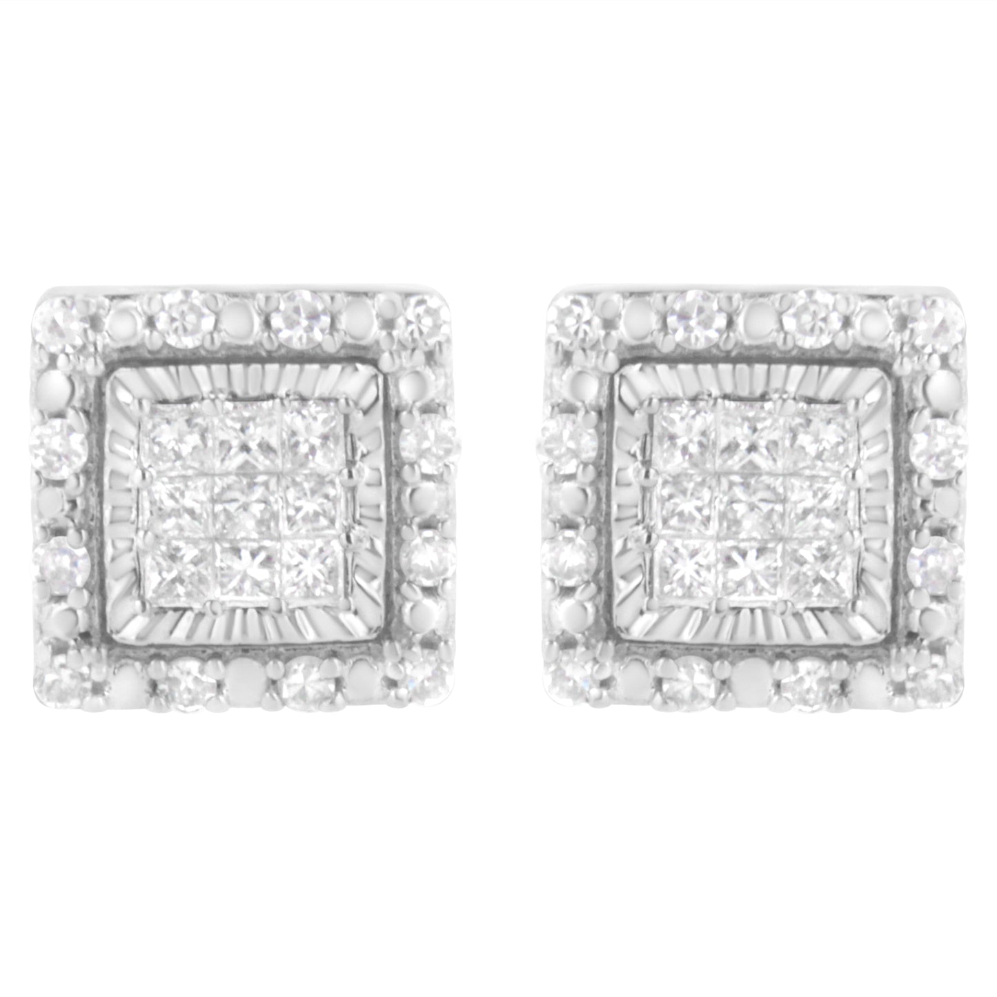 Boucles d'oreilles en diamant taille princesse en or blanc 10K avec sertissage invisible