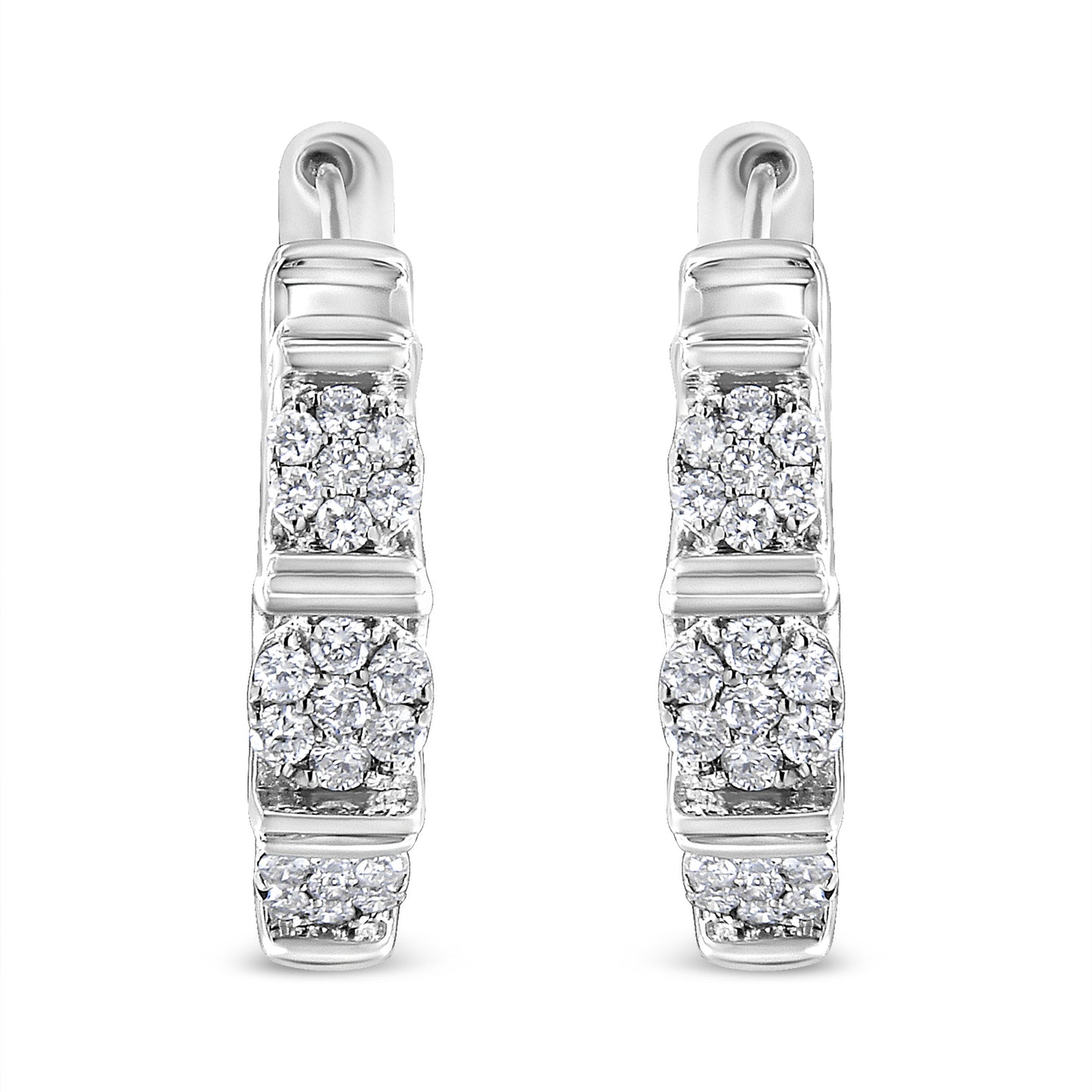 Boucles d'oreilles créoles en argent sterling .925 avec diamants cultivés en laboratoire en forme de