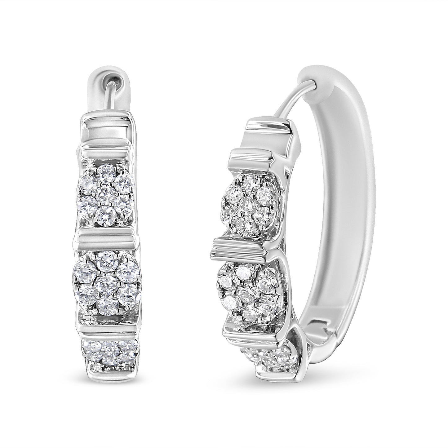 Boucles d'oreilles créoles en argent sterling .925 avec diamants cultivés en laboratoire en forme de