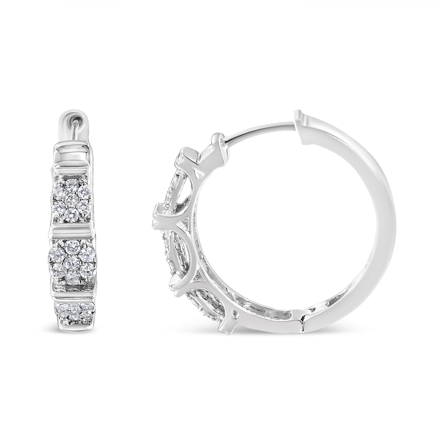 Boucles d'oreilles créoles en argent sterling .925 avec diamants cultivés en laboratoire en forme de