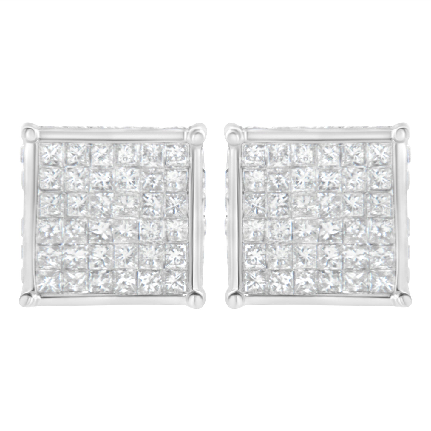 Boucles d'oreilles en diamant taille princesse de 2 carats en or blanc 10K