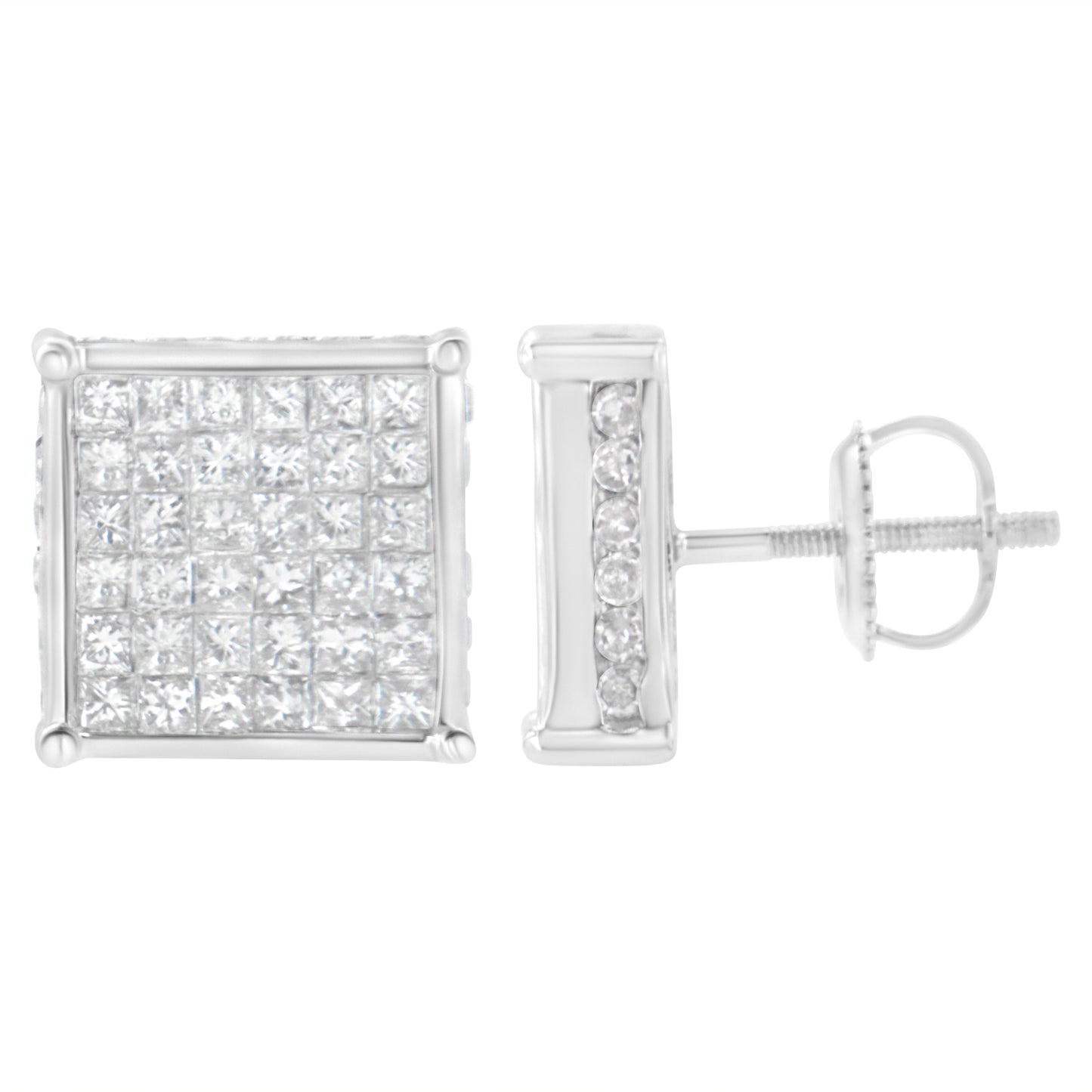 Boucles d'oreilles en diamant taille princesse de 2 carats en or blanc 10K