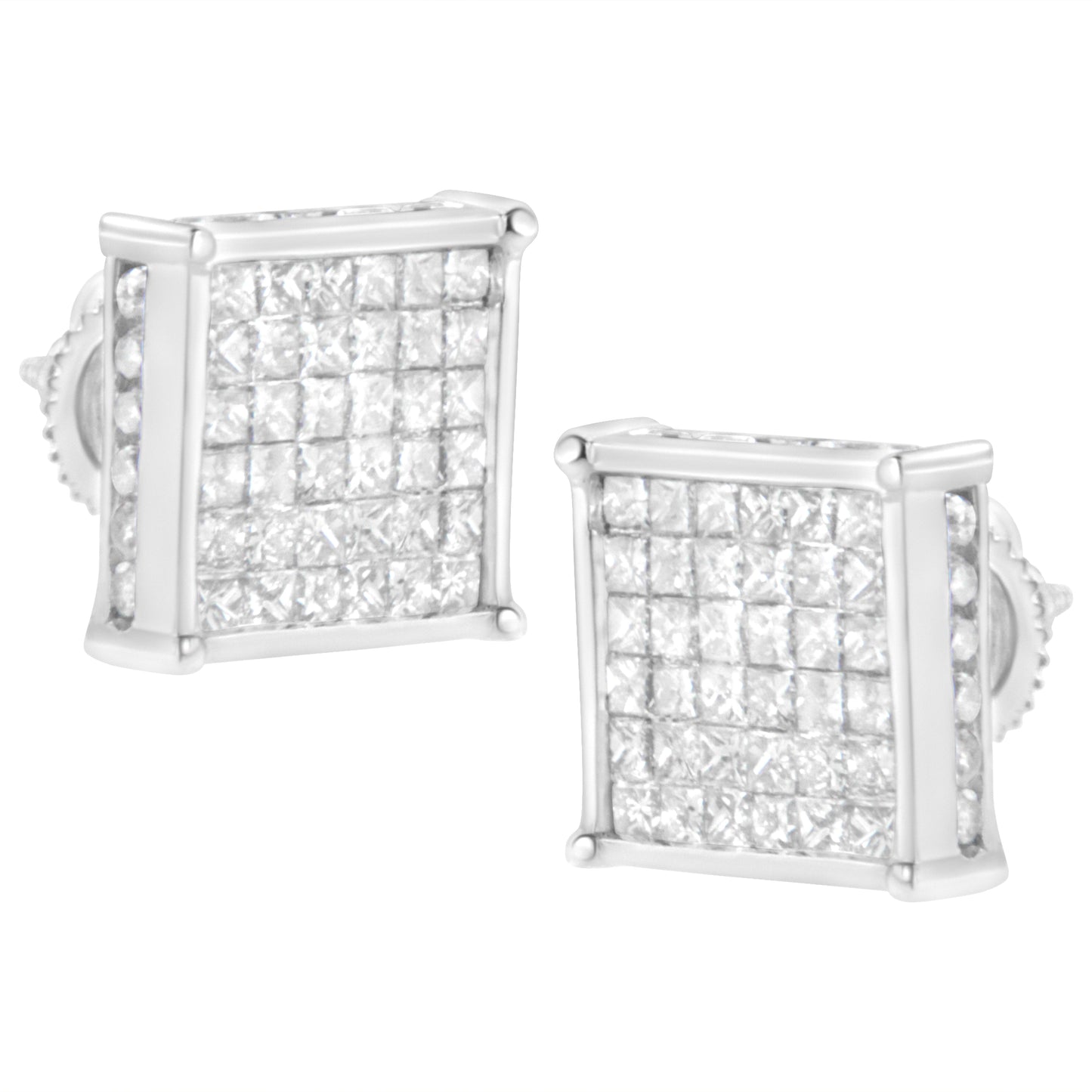 Boucles d'oreilles en diamant taille princesse de 2 carats en or blanc 10K