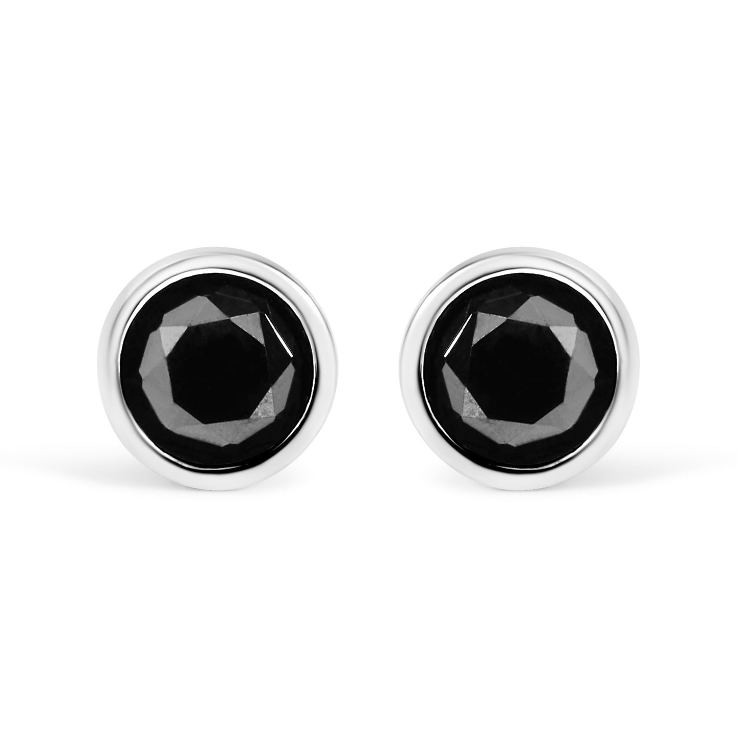 .925 Sterling Silver Black Diamond Bezel-Set Stud Earrings