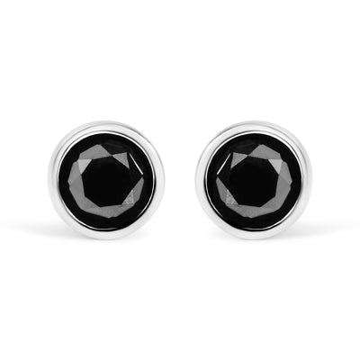 .925 Sterling Silver Black Diamond Bezel-Set Stud Earrings