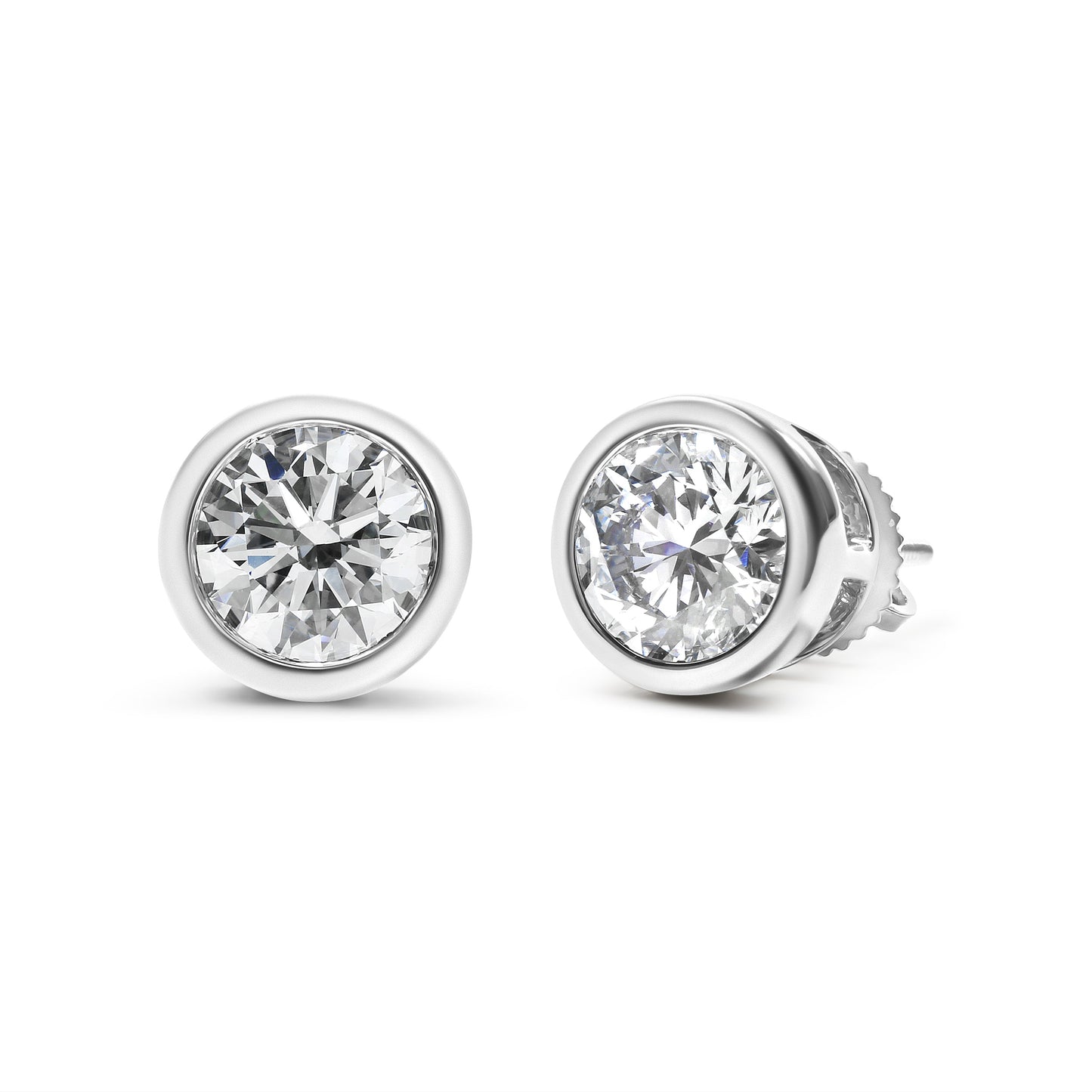 14K White Gold Lab Grown Diamond Bezel Solitaire Stud Earrings
