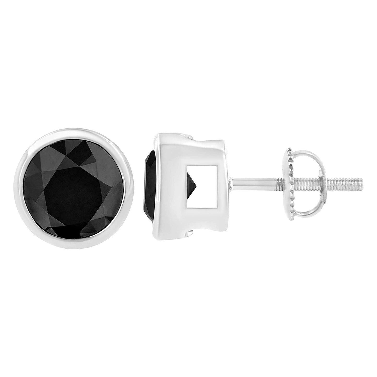 Pendientes de Stud de Diamante Negro Engastados en Bezel de Oro Blanco de 14K