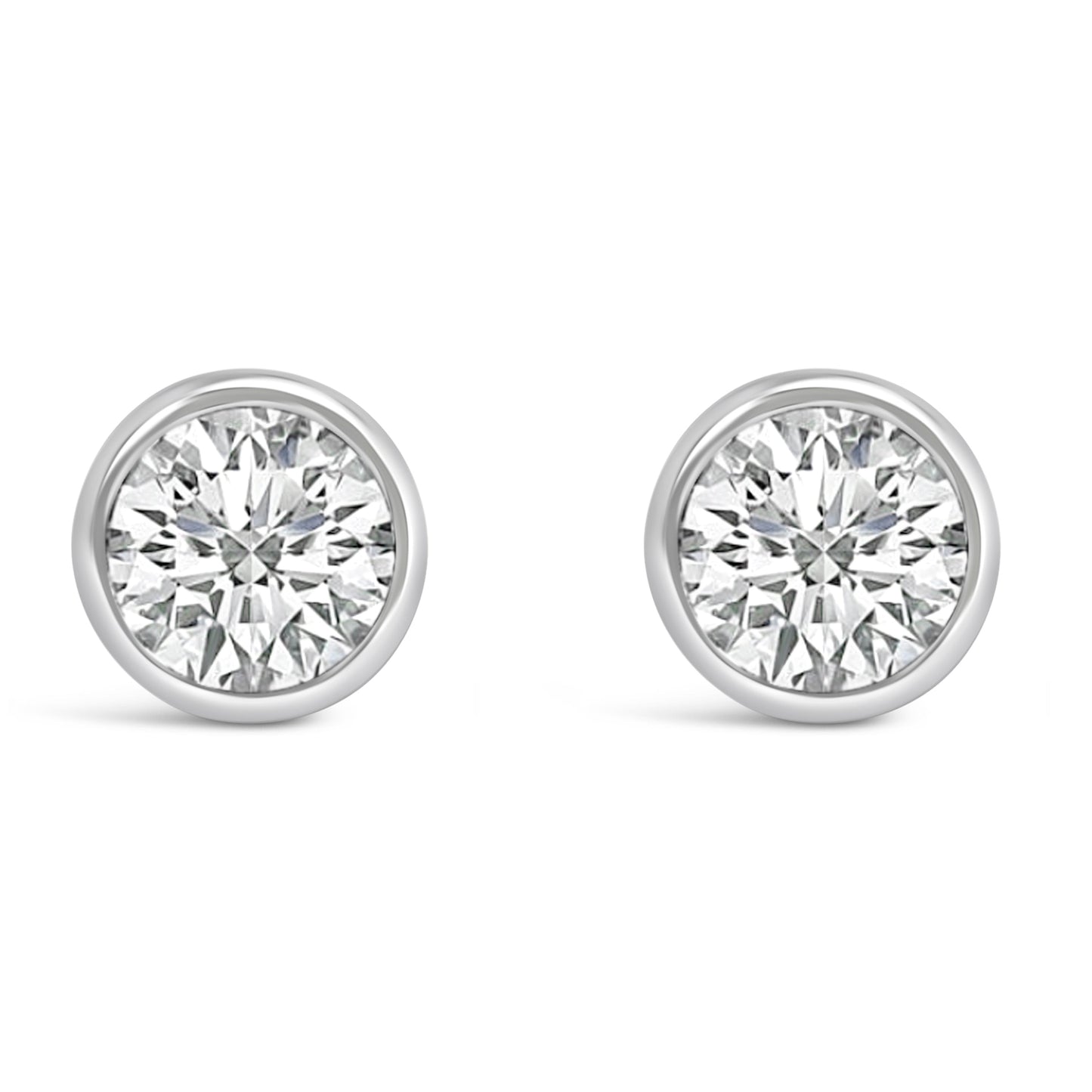 14K White Gold Lab Grown Diamond Bezel Solitaire Stud Earrings