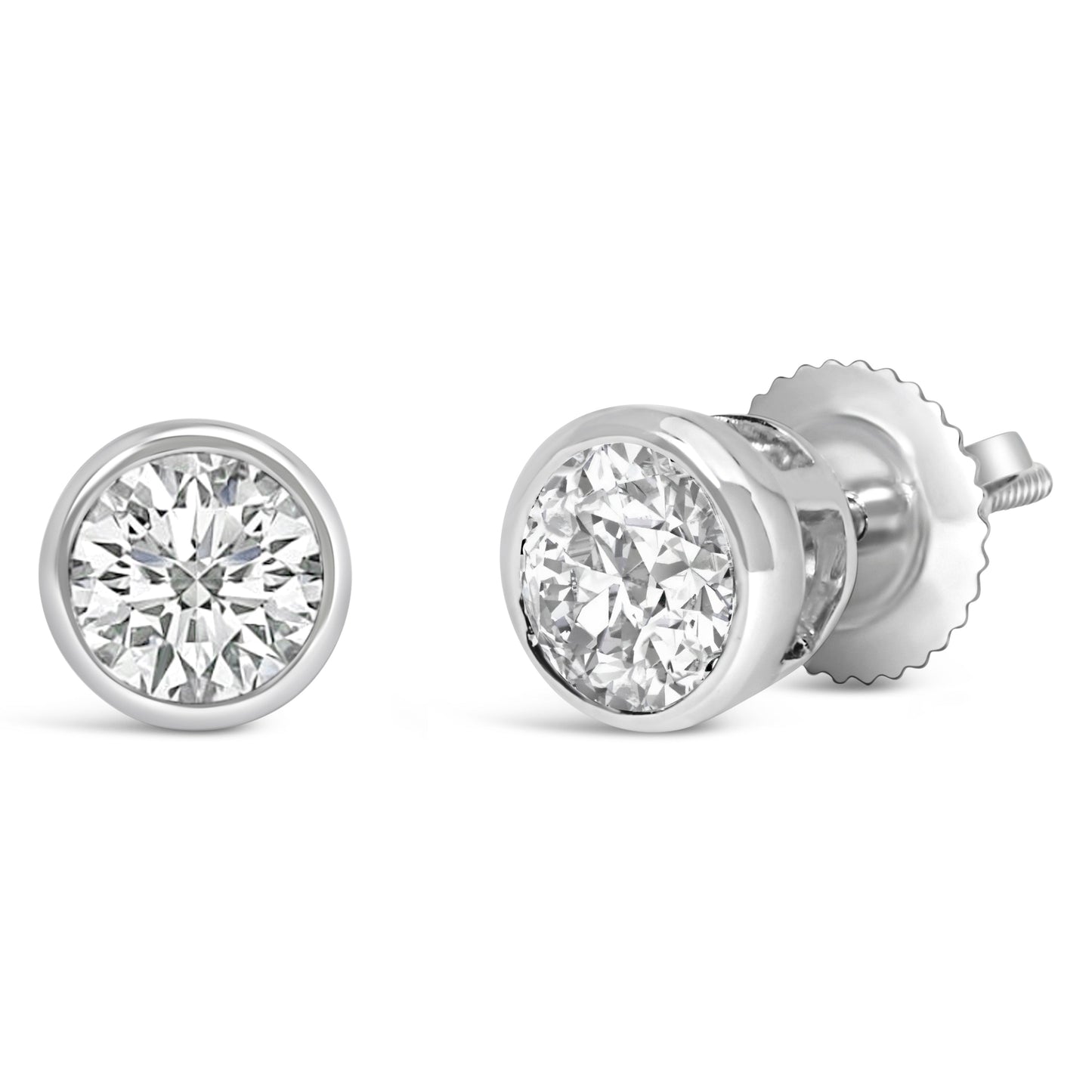 14K White Gold Lab Grown Diamond Bezel Solitaire Stud Earrings