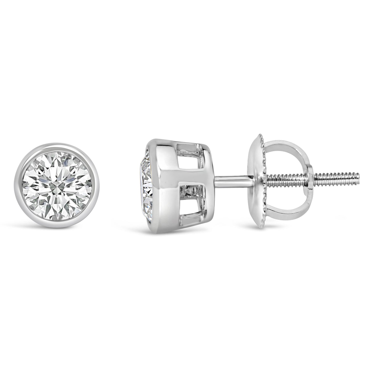 14K White Gold Lab Grown Diamond Bezel Solitaire Stud Earrings
