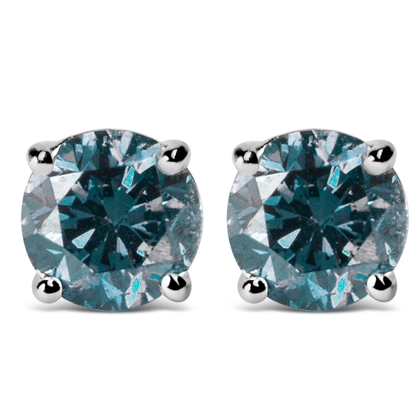 Pendientes de Stud Solitario de Diamante Azul Creado en Laboratorio en Oro Blanco de 14K