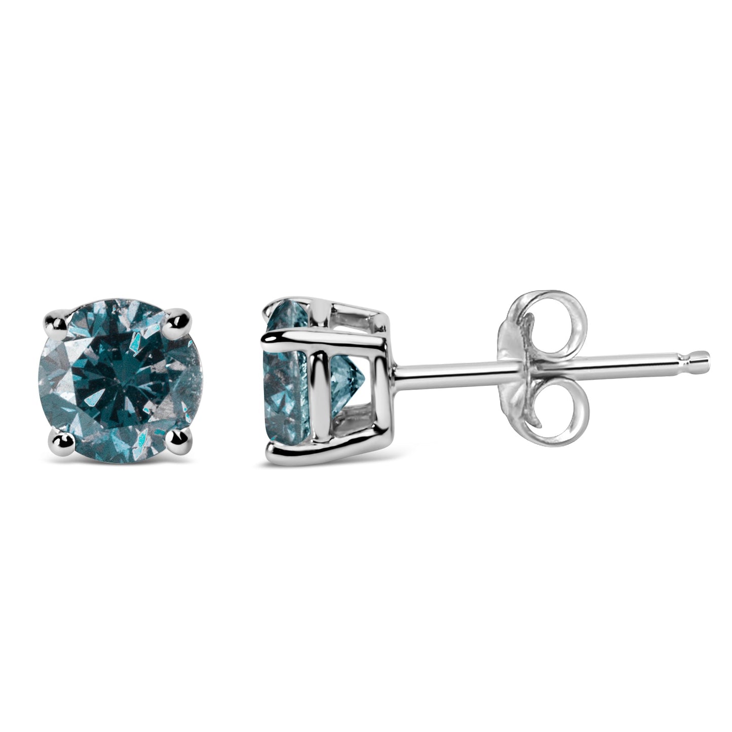 Pendientes de Stud Solitario de Diamante Azul Creado en Laboratorio en Oro Blanco de 14K