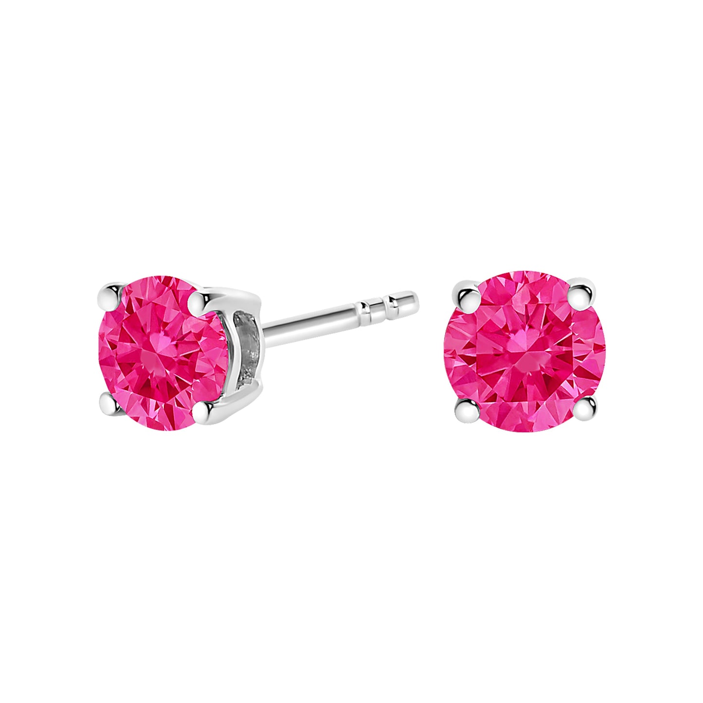 Pendientes solitarios de diamantes rosas cultivados en laboratorio de oro blanco de 14 quilates