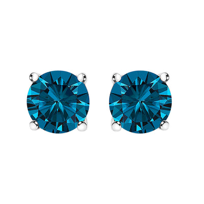 14K White Gold Blue Lab Grown Diamond Stud Earrings