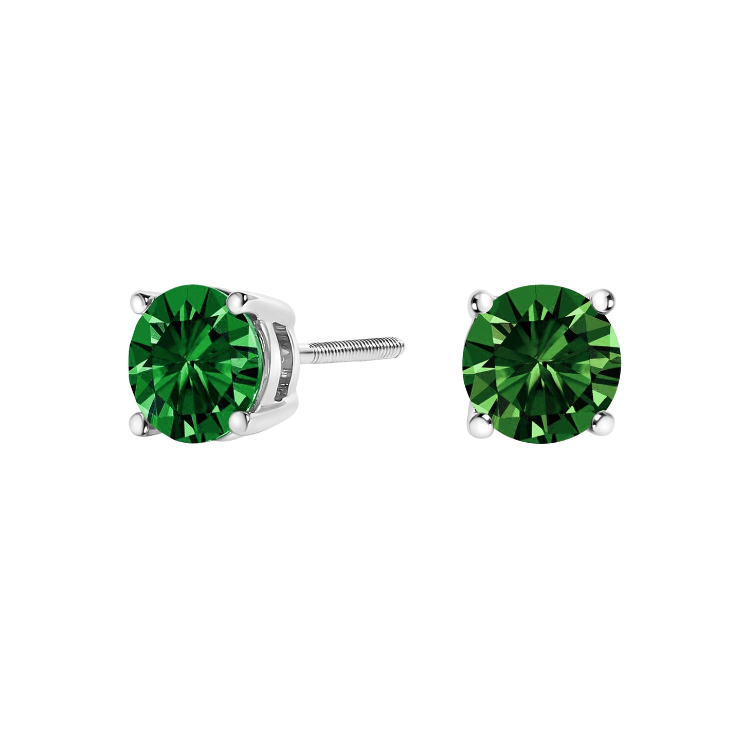 14K White Gold Lab Grown Green Diamond Solitaire Stud Earrings