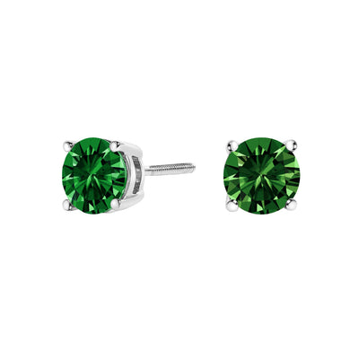 Pendientes de Stud Solitario de Diamante Verde Creado en Laboratorio en Oro Blanco de 14K