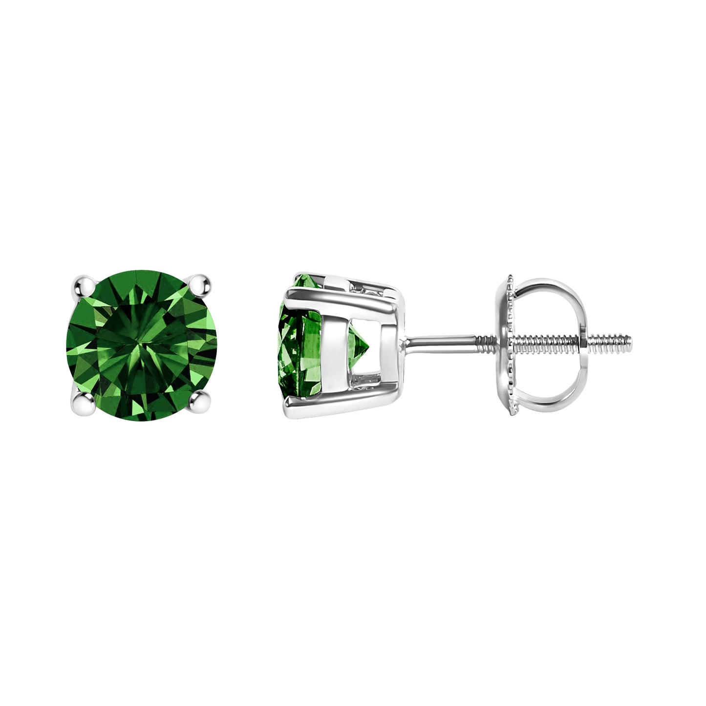 14K White Gold Lab Grown Green Diamond Solitaire Stud Earrings