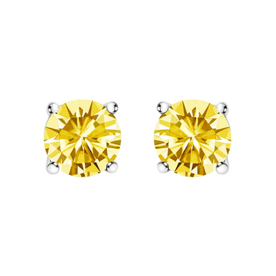 Pendientes de Stud de Diamante Amarillo Creado en Laboratorio de Oro Blanco de 14K