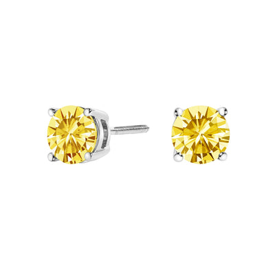 Pendientes de Stud de Diamante Amarillo Creado en Laboratorio de Oro Blanco de 14K