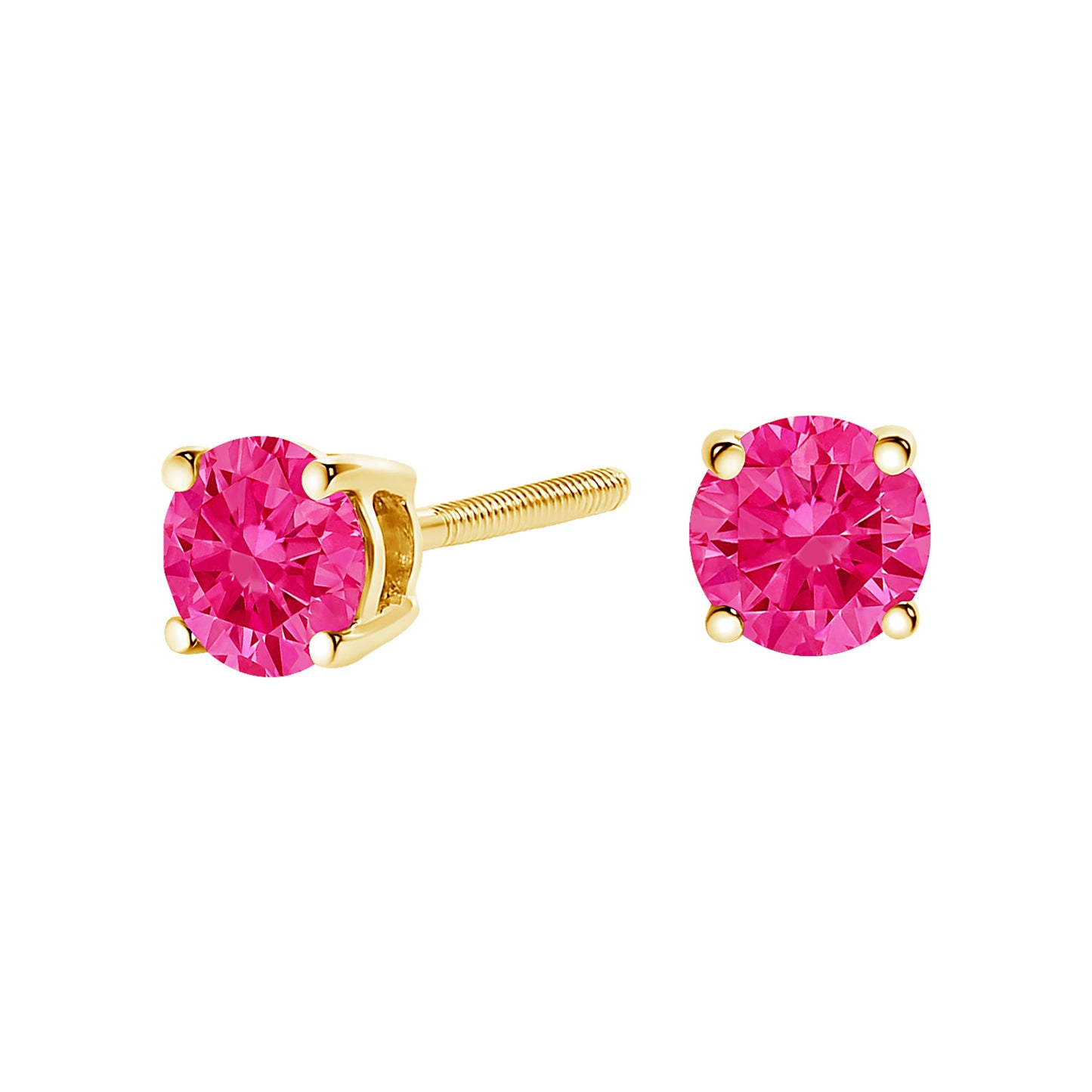 Boucles d'oreilles solitaires en diamant rose cultivé en laboratoire en or jaune 14K
