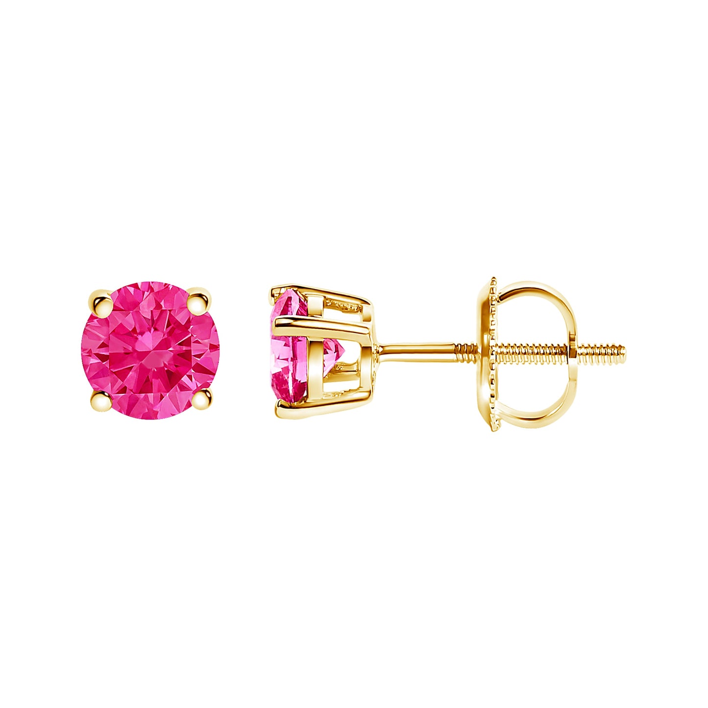Boucles d'oreilles solitaires en diamant rose cultivé en laboratoire en or jaune 14K