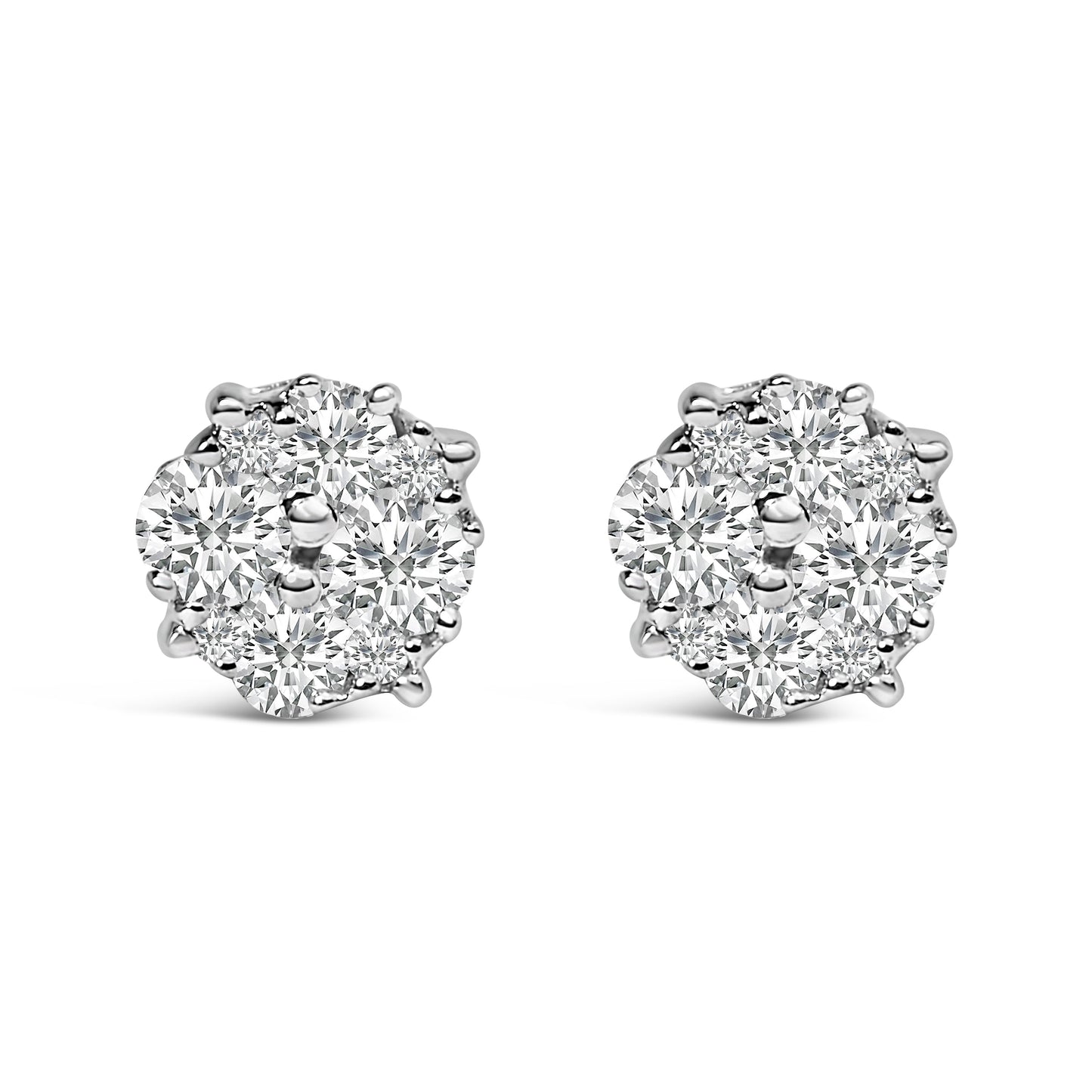 Pendientes de Stud de Diamante en Clúster de Plata Esterlina .925