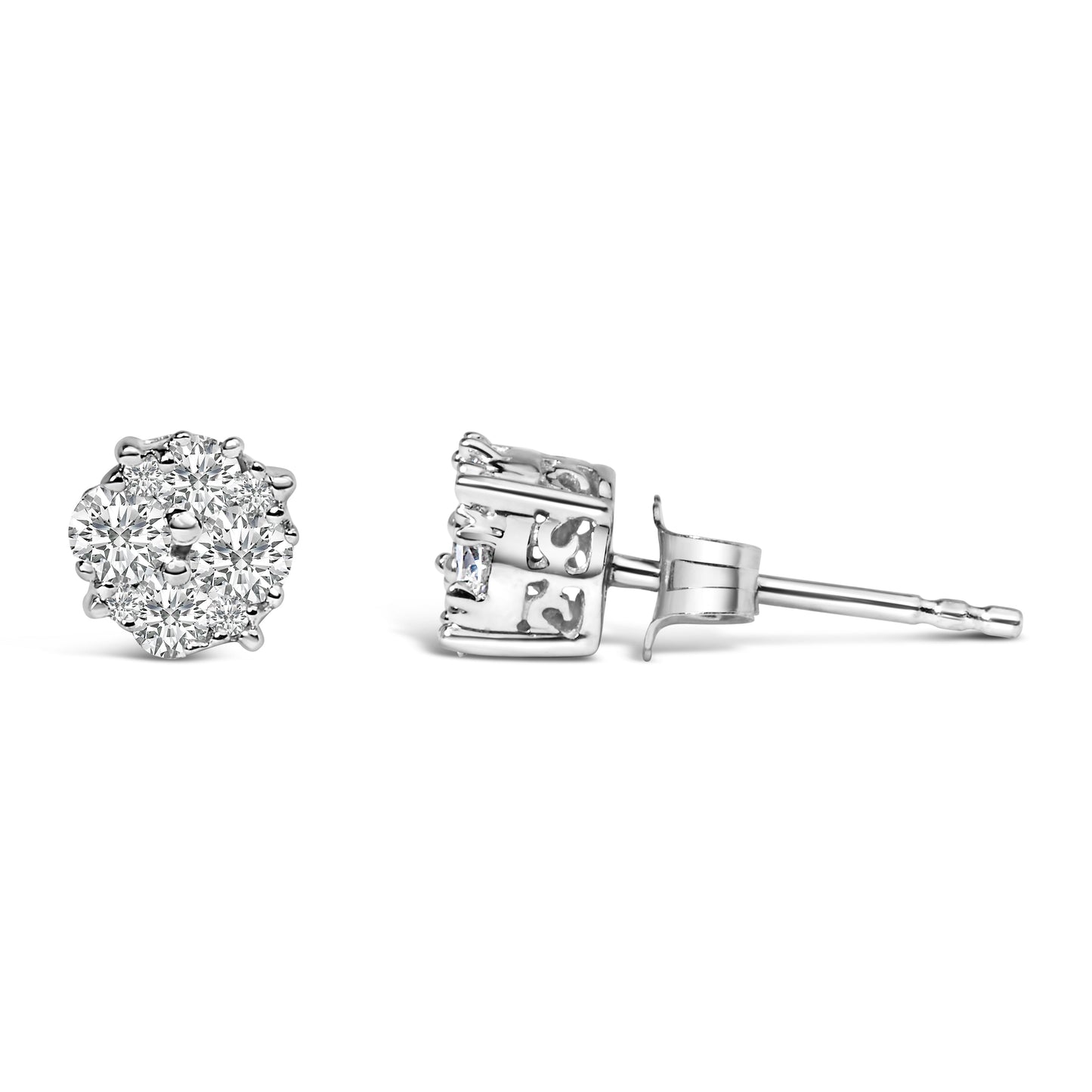 Pendientes de Stud de Diamante en Clúster de Plata Esterlina .925