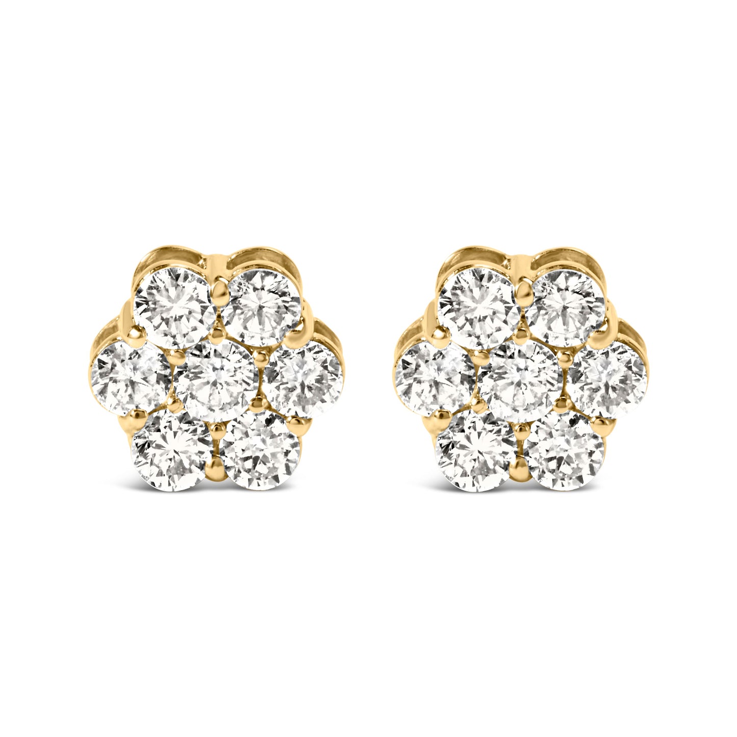 Pendientes de Stud de Diamante en Clúster Floral de Oro Amarillo de 14K