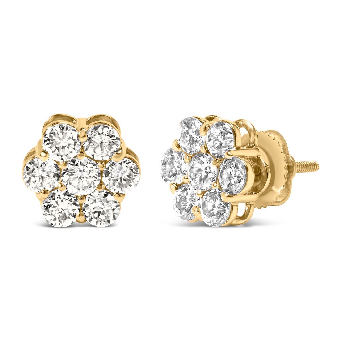 Pendientes de Stud de Diamante en Clúster Floral de Oro Amarillo de 14K