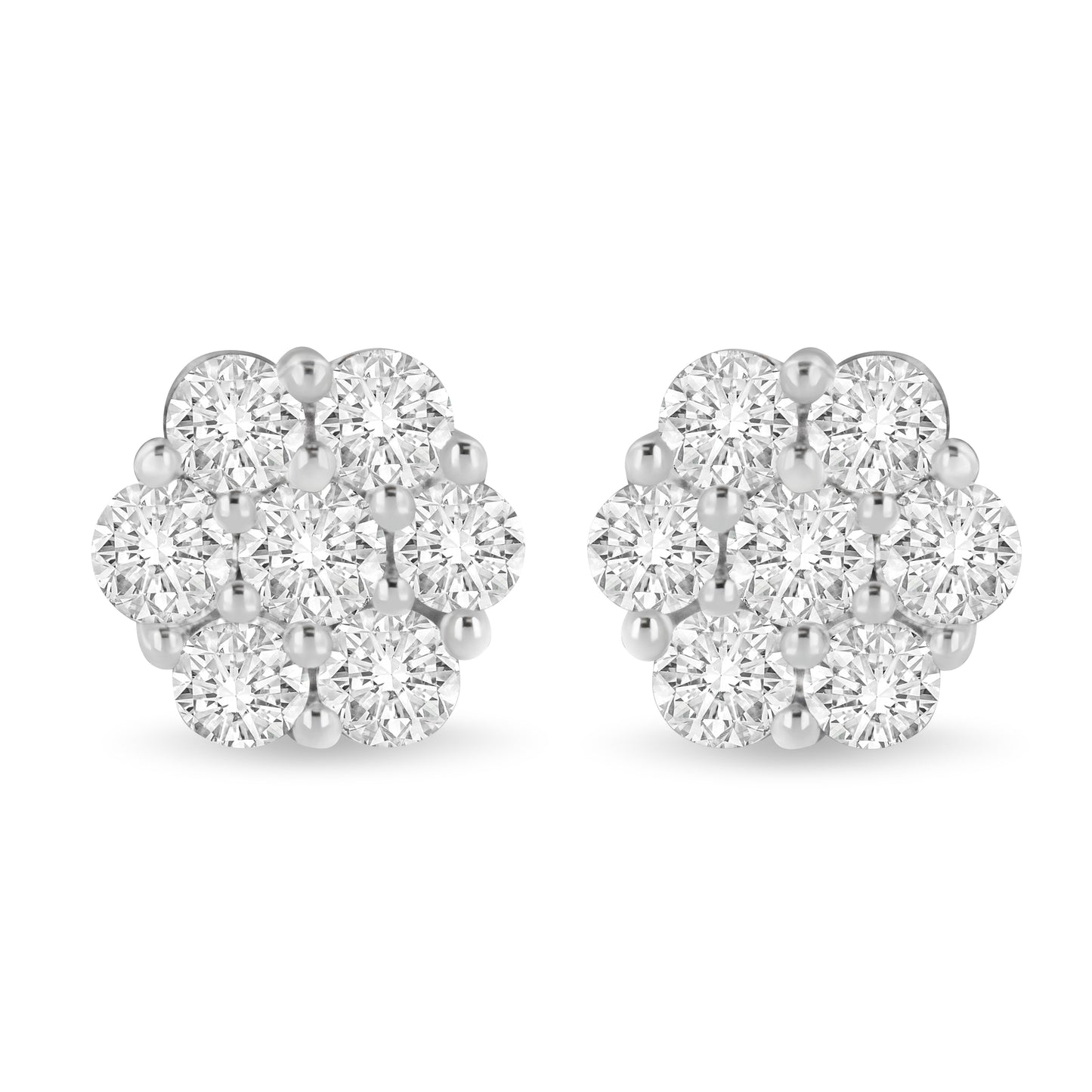 Boucles d'oreilles en diamant en cluster floral en or blanc 14K
