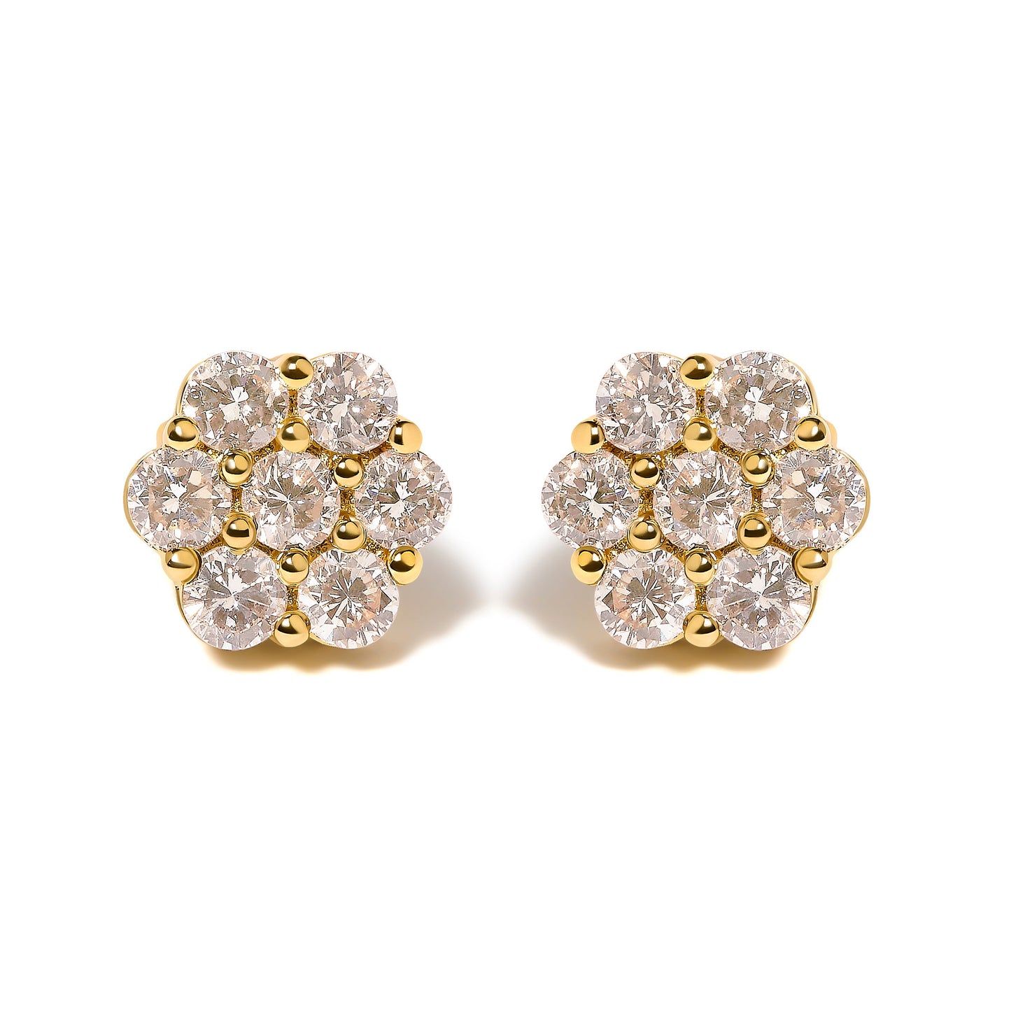 14K Yellow Gold 3.0 Cttw Diamond Floral Cluster Stud Earrings